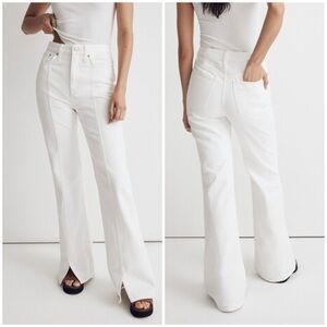 New Madewell Baggy Flare Jeans Tile White Seamed Legs Split Hem Sz 31